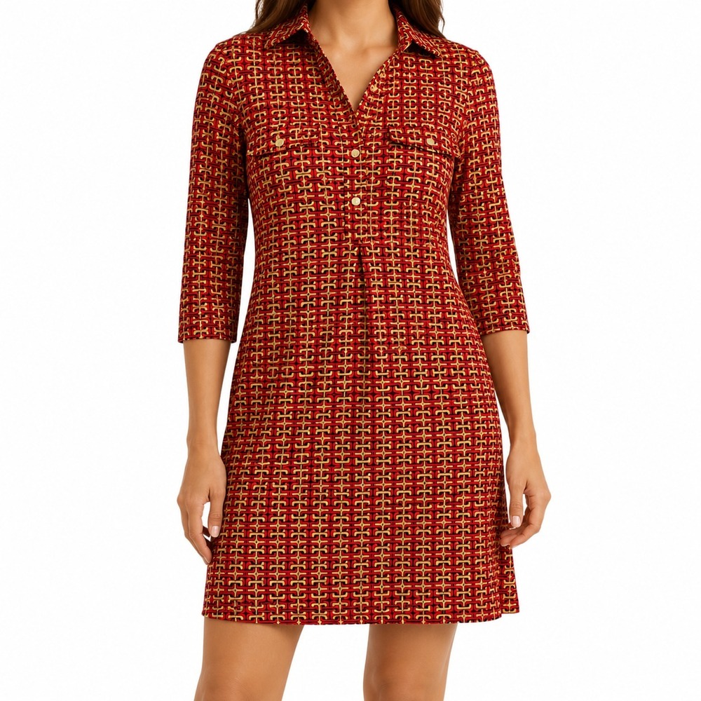 Jude Connally Sloane Shirt Dress Womens Size S Geometric Chain Jude Cloth Collar